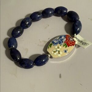 Brighton Blue Bead Bracelet with Floral Enamel Charm